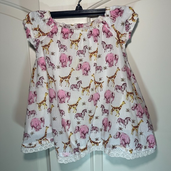 Maggie & Zoe Other - Maggie & Zoe Dress Girls 12M White Pink Puff‎ Sleeve Lace Animals Giraffe Zebra